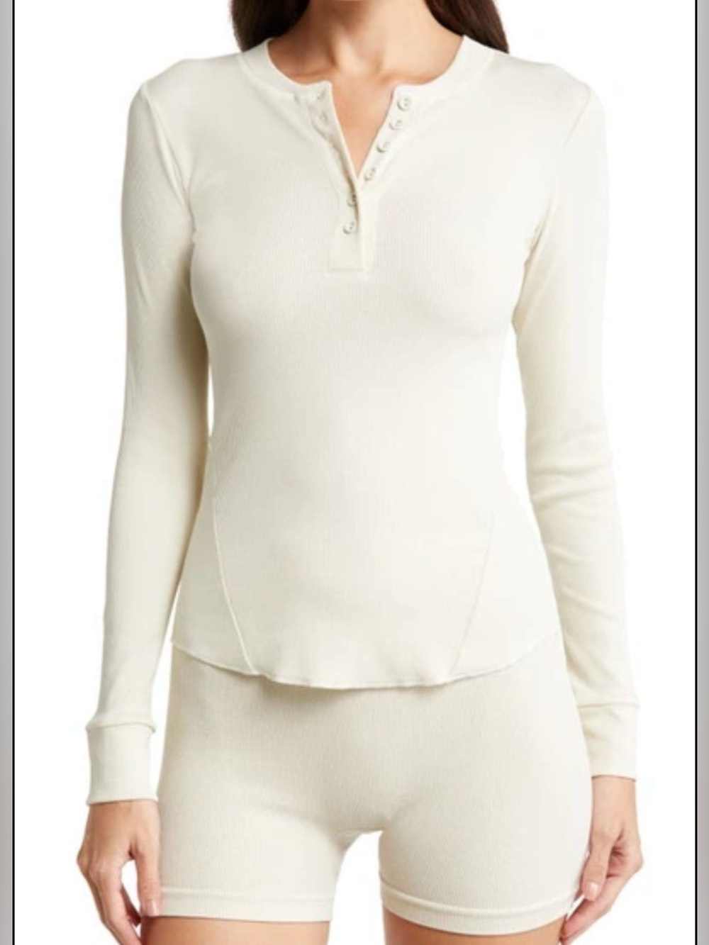 SKIMS Ribbed Stretch Cotton Henley Top In Bone